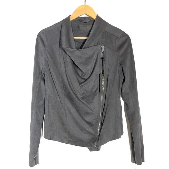 Blank NYC Drape Front Jacket Faux Suede Slouchy Zip Up Motorcycle Gray NWT Small - Picture 4 of 8
